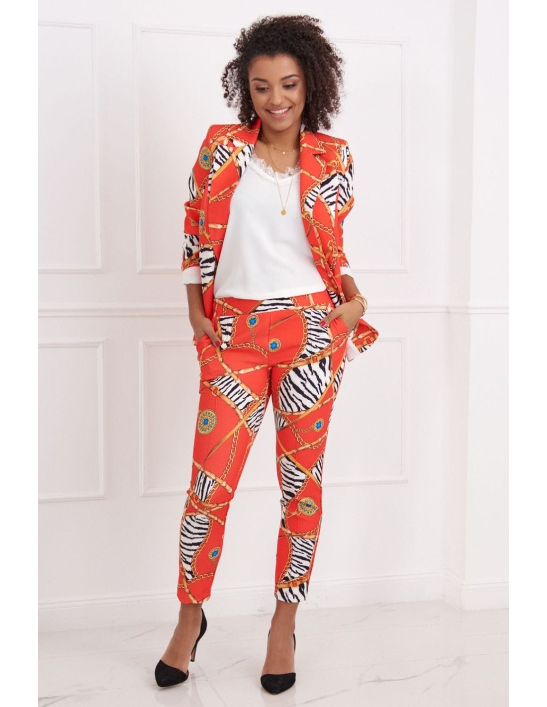 Elegant trousers with red patterns 3004 - Online store - Boutique